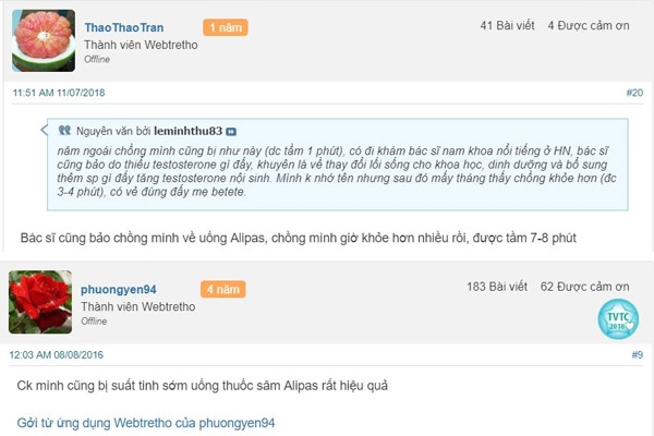 Review của khách hàng về sản phẩm sâm alipas trên webtretho