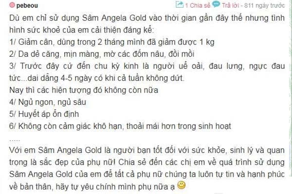 Khách review sản phẩm Sâm angela gold