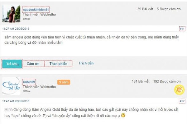 Review sản phẩm Sâm angela Gold trên webtretho