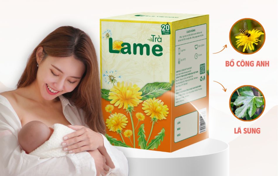 Trà lợi sữa Lame kết hợp bồ công anh và lá sung, hỗ trợ quá trình tiết sữa nhanh chóng và ổn định hơn sau sinh