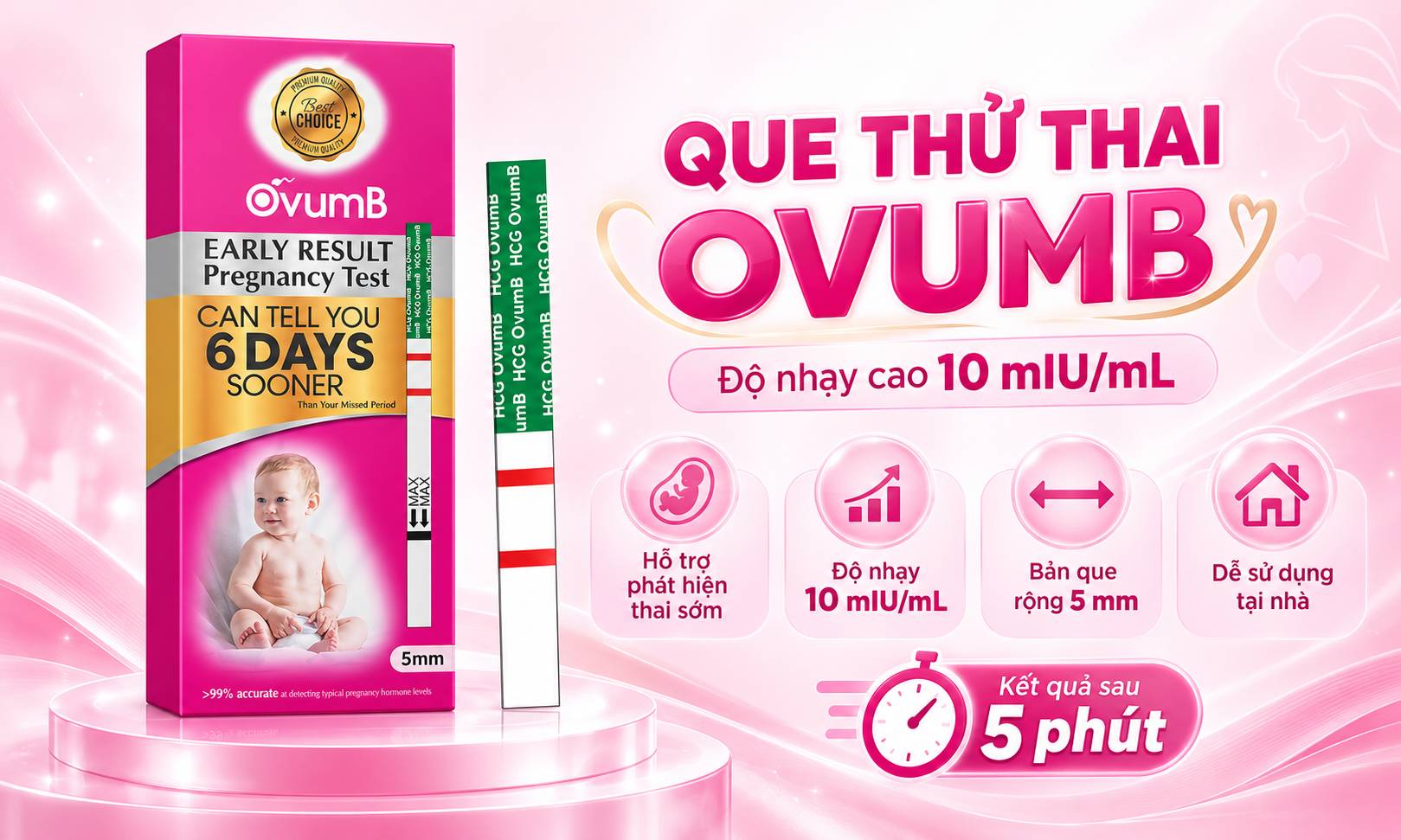 Que thử thai OvumB có thể phát hiện có thai sớm